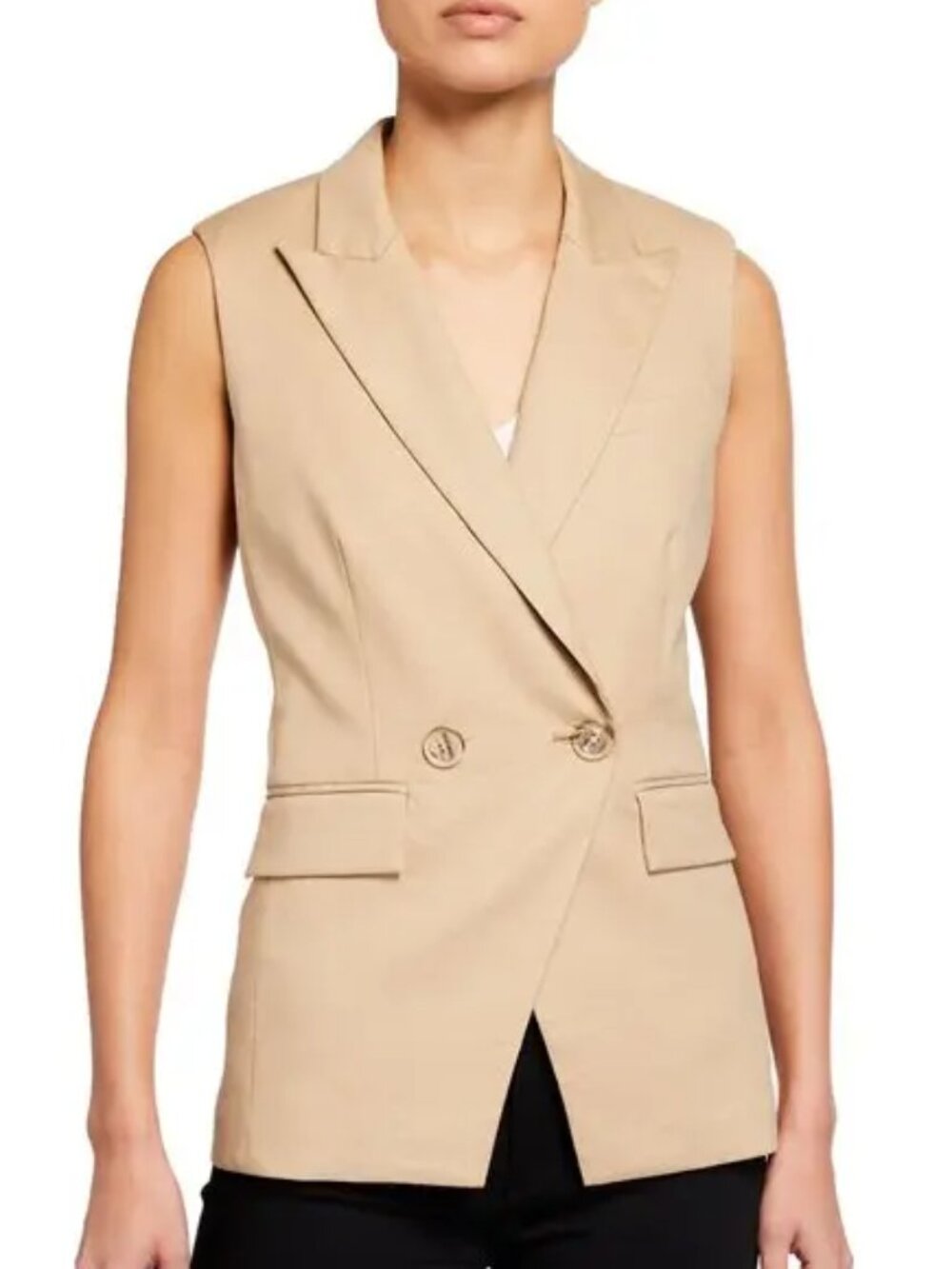 Veronica Beard 'Anouka' Double-Breasted Linen-Blend Vest, Khaki
